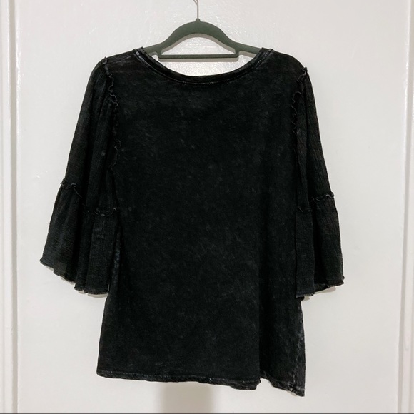 Anthropologie Eri + Ali Charcoal Black Ruffle Sleeve 3/4 Sleeve Shirt Size S - Picture 6 of 6